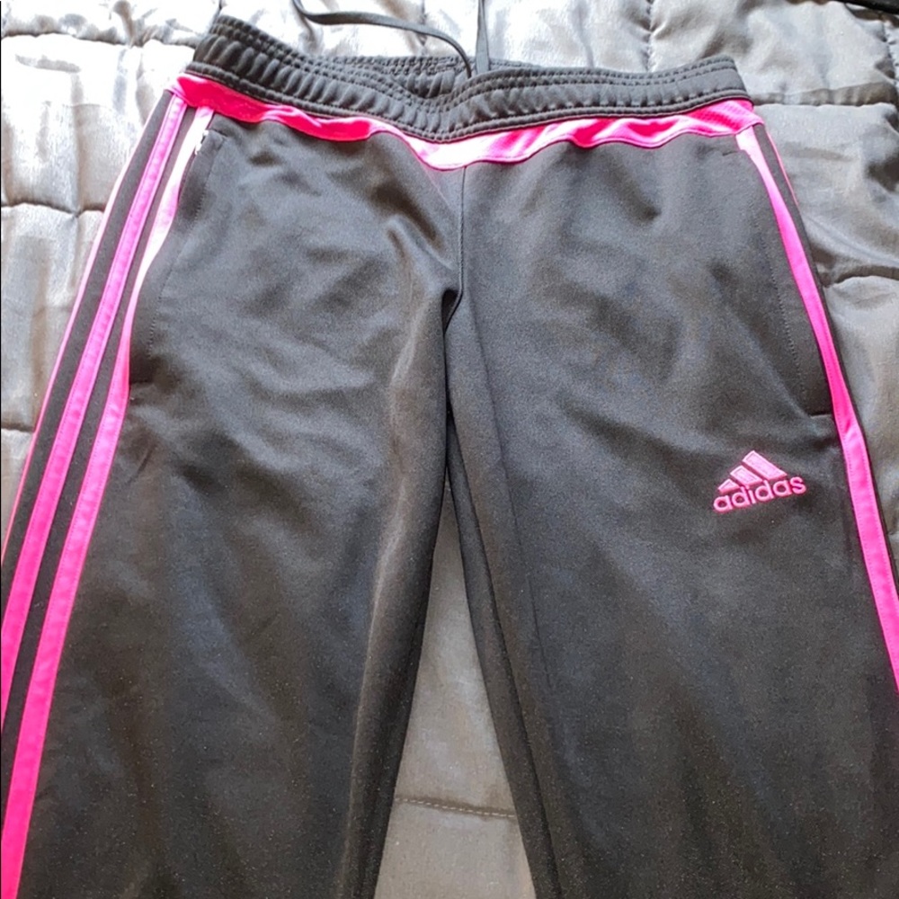 ADIDAS SOCCER PANTS BLACK WITH PINK STRIPES
